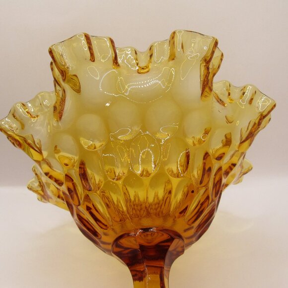 Fenton Round Compote Thumbprint Colonial Amber Ruffled Edge - Picture 4 of 12